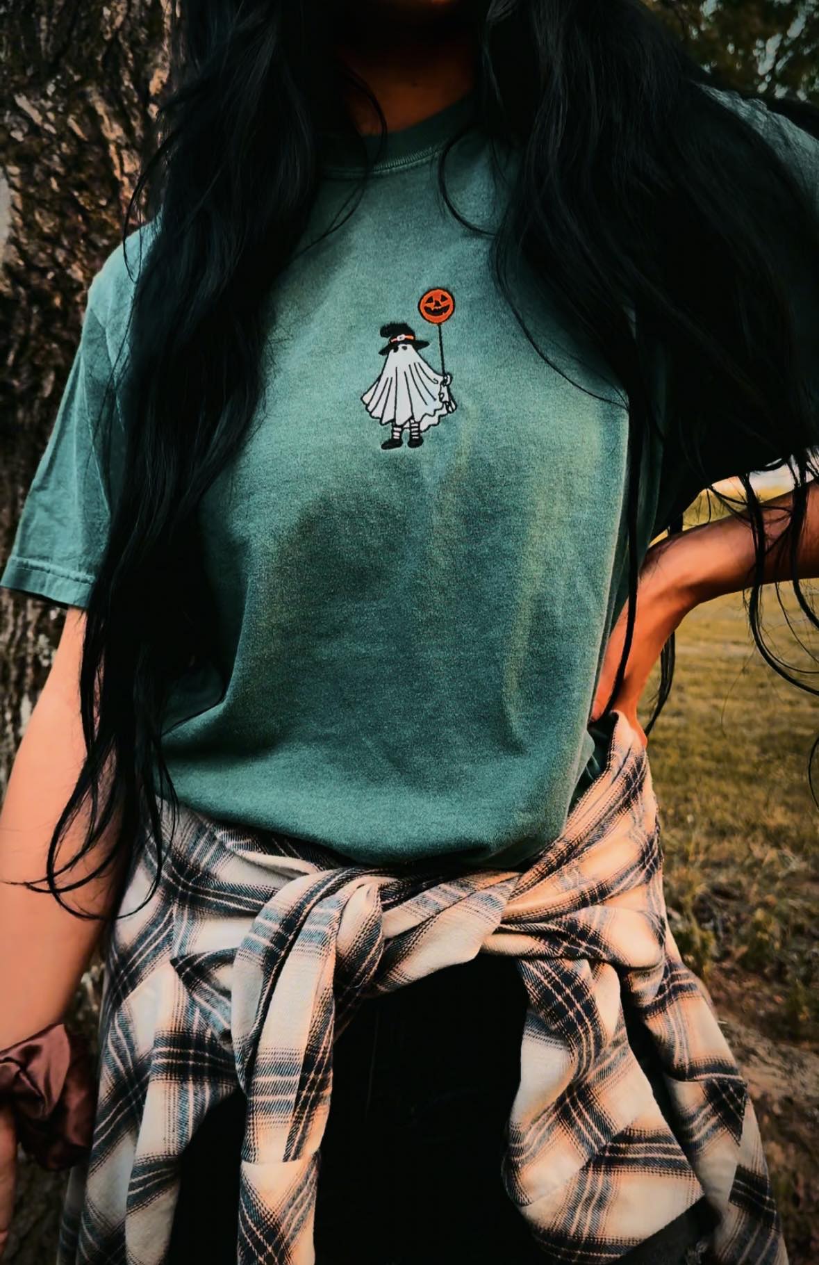 Embroidered Witchy Ghost Comfort Colors Fall Tshirt