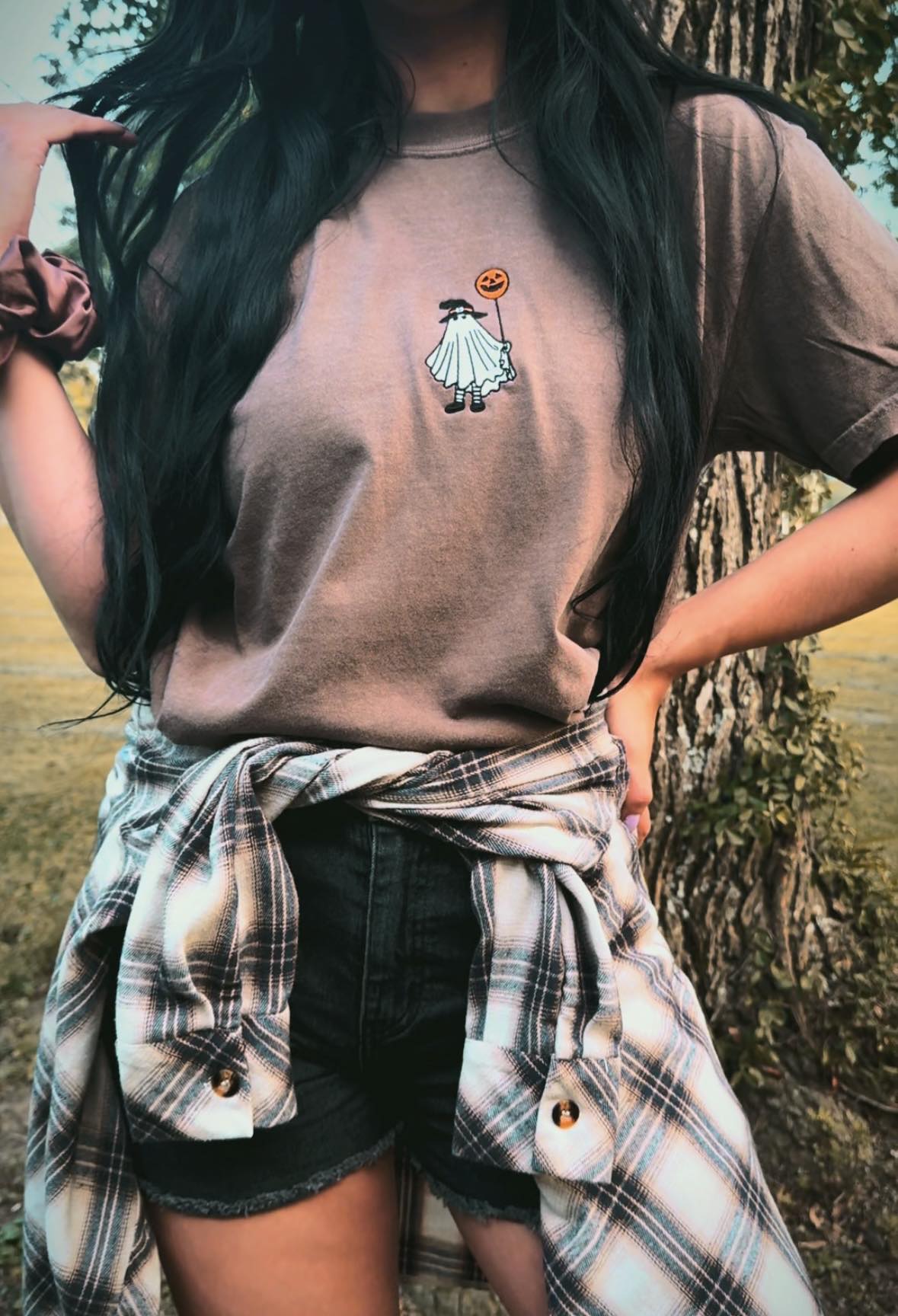 Embroidered Witchy Ghost Comfort Colors Fall Tshirt