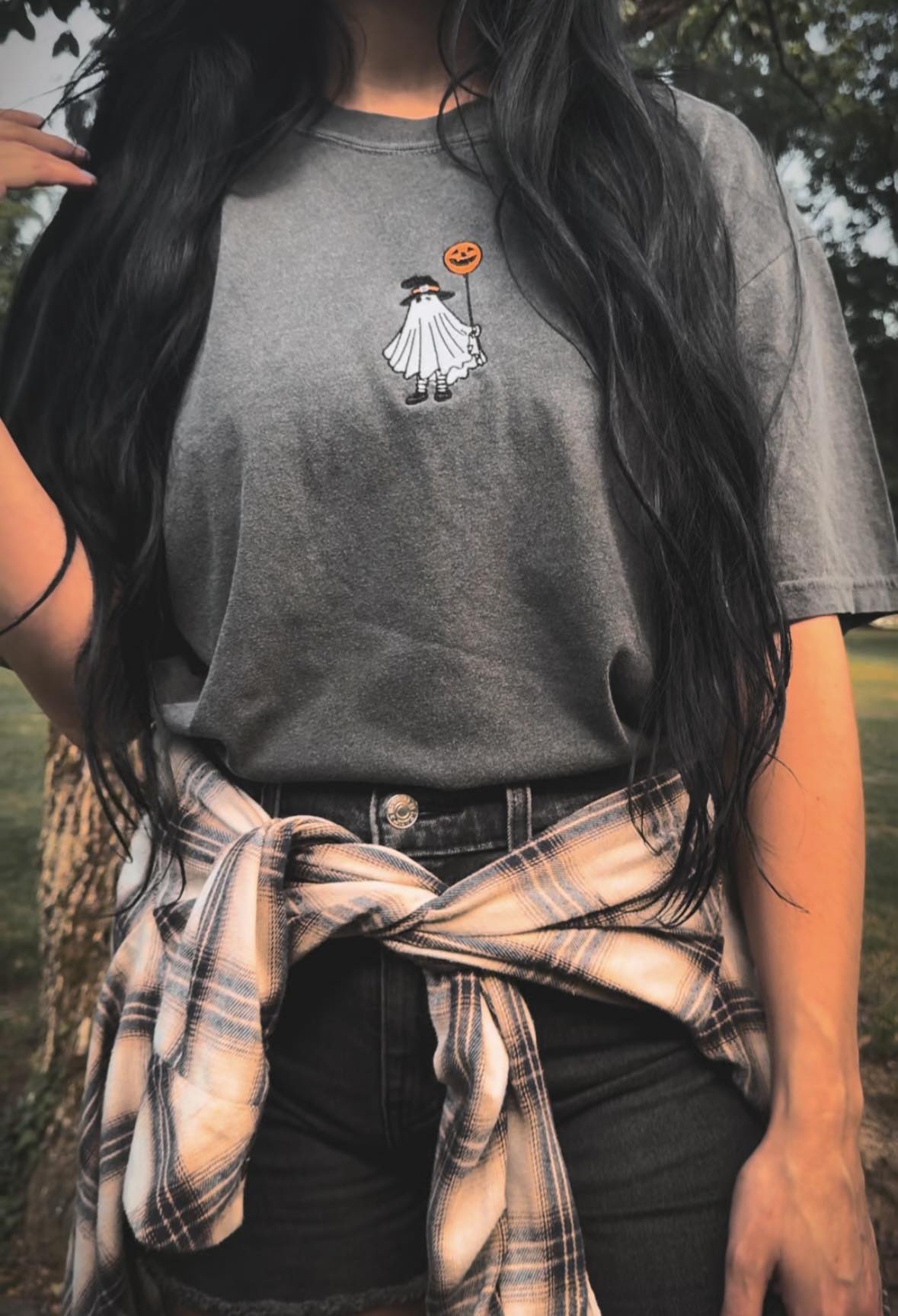 Embroidered Witchy Ghost Comfort Colors Fall Tshirt