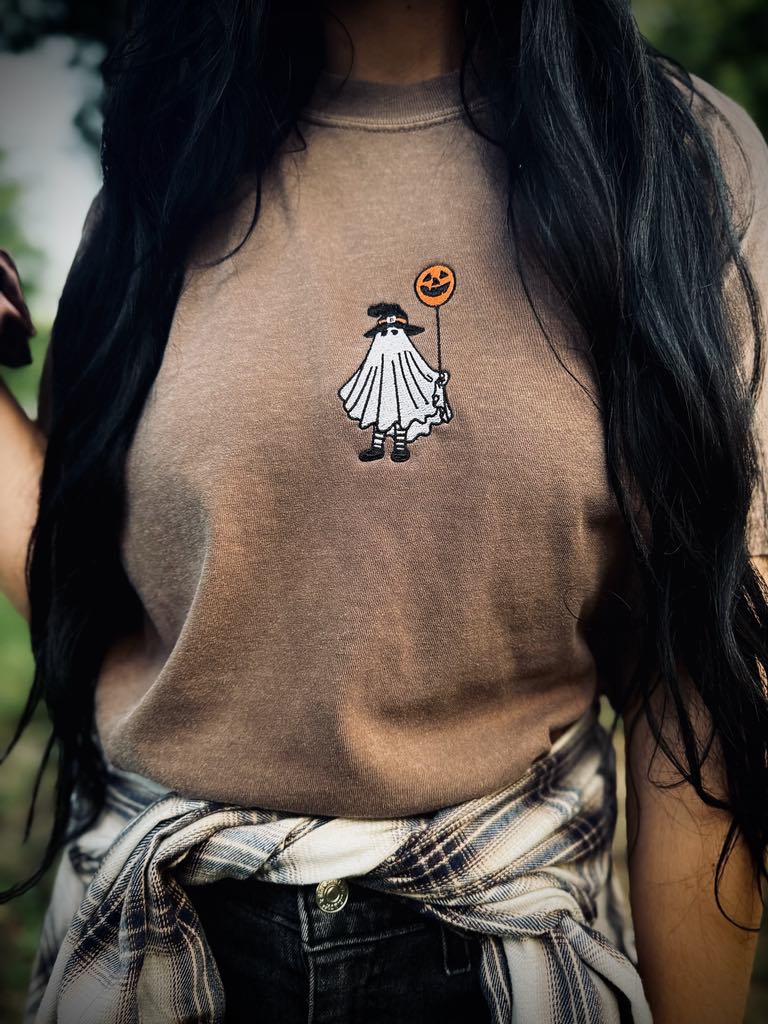 Embroidered Witchy Ghost Comfort Colors Fall Tshirt