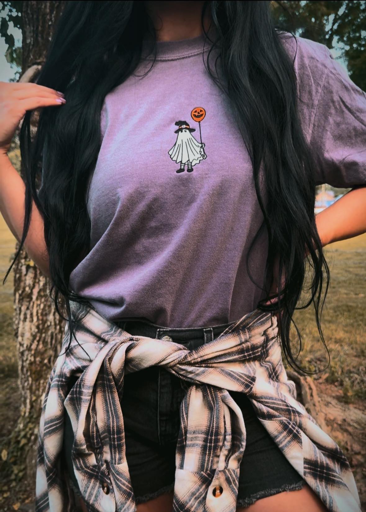 Embroidered Witchy Ghost Comfort Colors Fall Tshirt